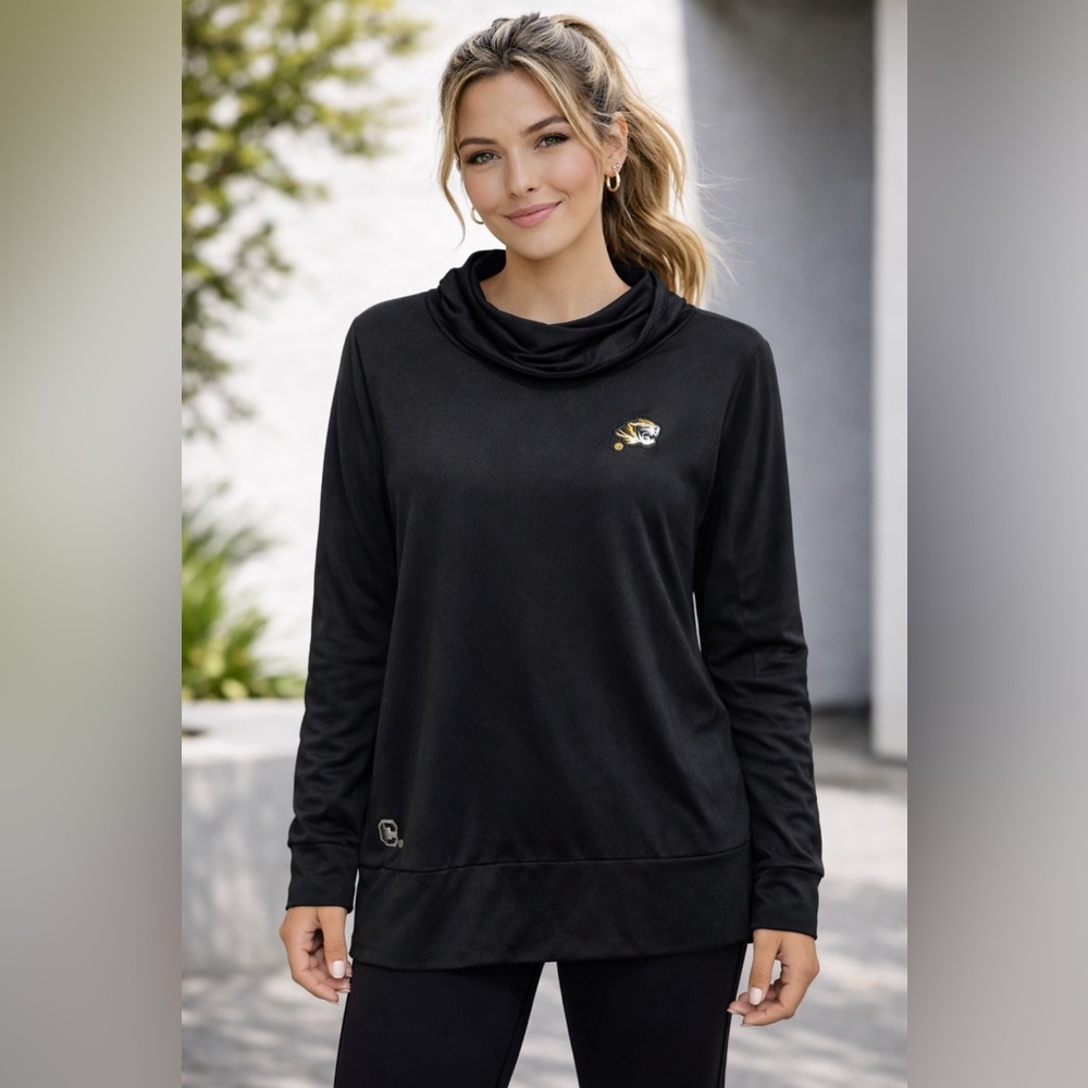 Mizzou Tigers Black Cowl Neck Performance Top | Size M